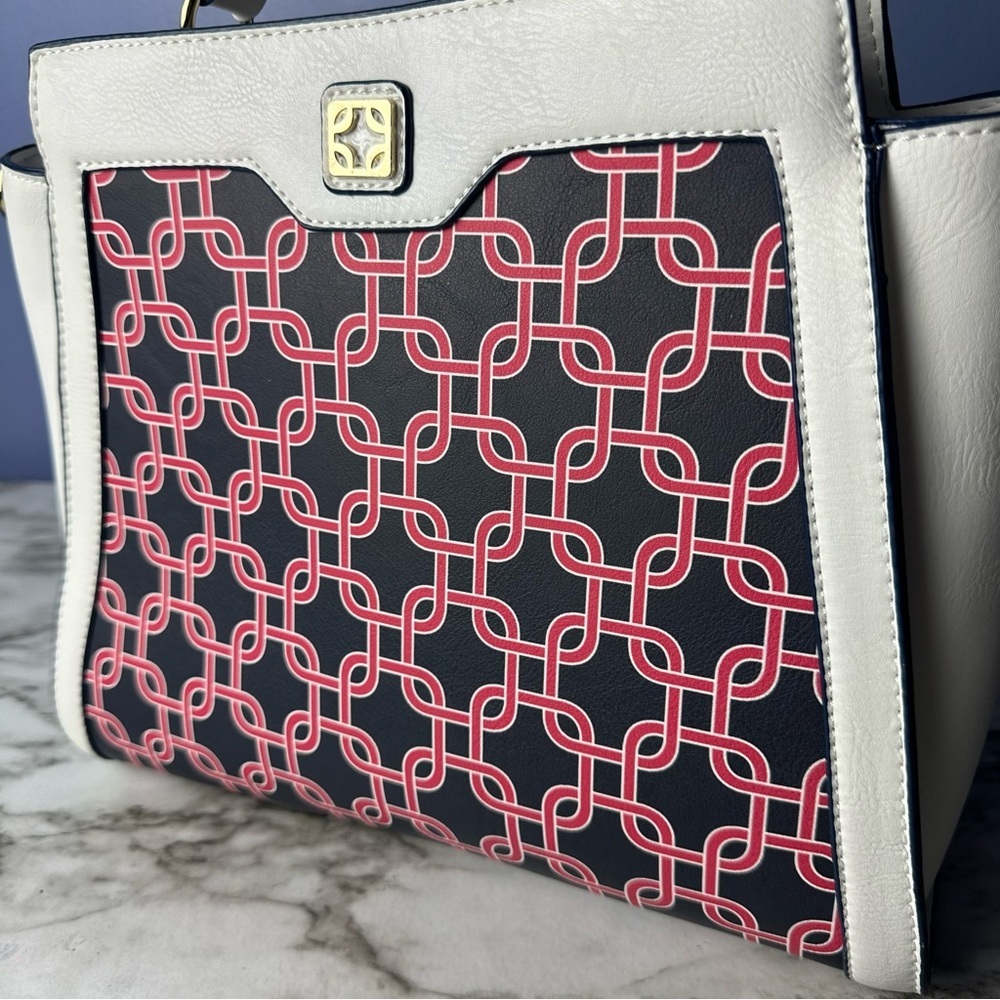 Charming Charlies Navy, Red, and White Handbag with Gold Accents - Picture 6 of 7